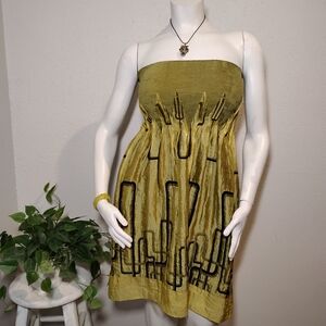 Lapis Olive and Black Geometric Print Midi Skirt Or Dress
